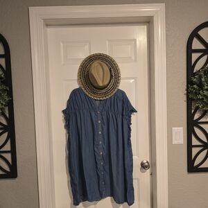 Cupshe Chambray Button Front Dress XL Boho Ruffle Sleeve Tunic